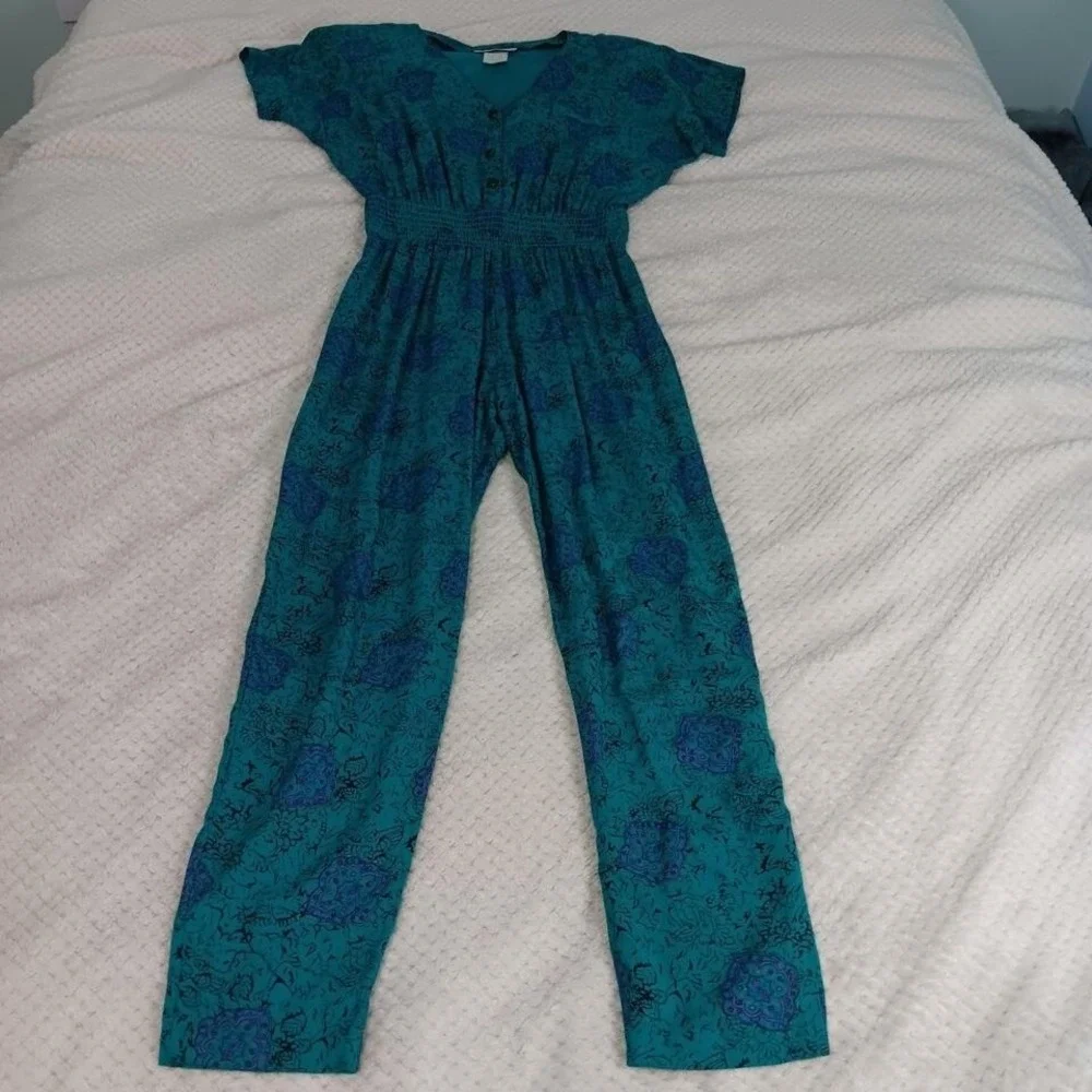 Vintage Teal Tapered leg Jumpsuit Romper Teal‎ Women's size 5/6 80's 90's Retro